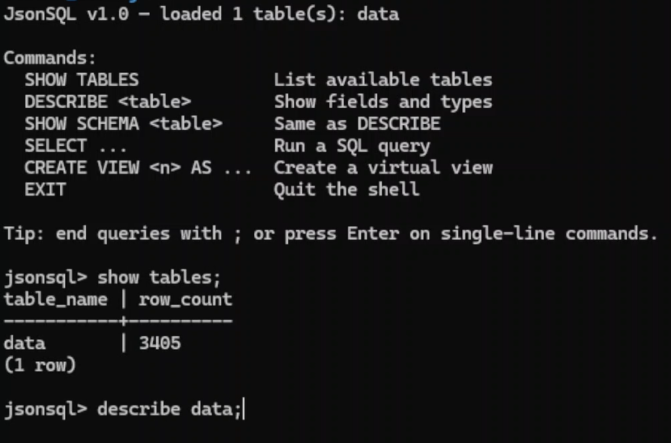 Quick start terminal screenshot